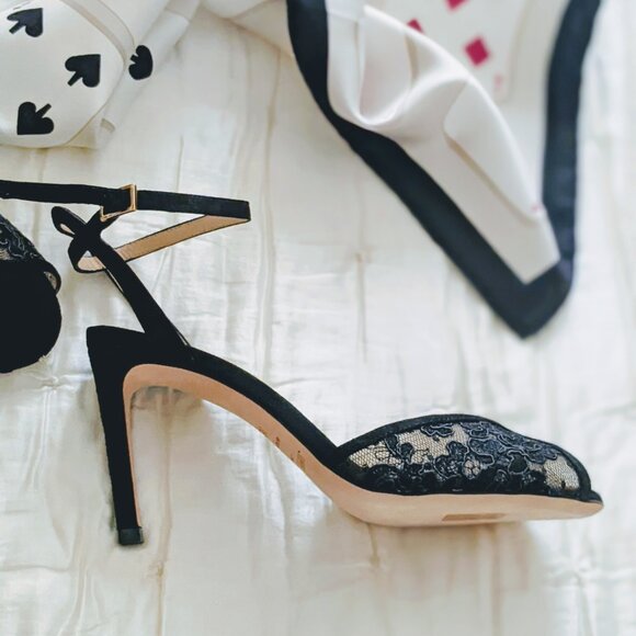 NWT, Jimmy Choo Sacora 85 Black Suede and Lace Peep Toe Ankle Strap Sandals - Picture 7 of 13